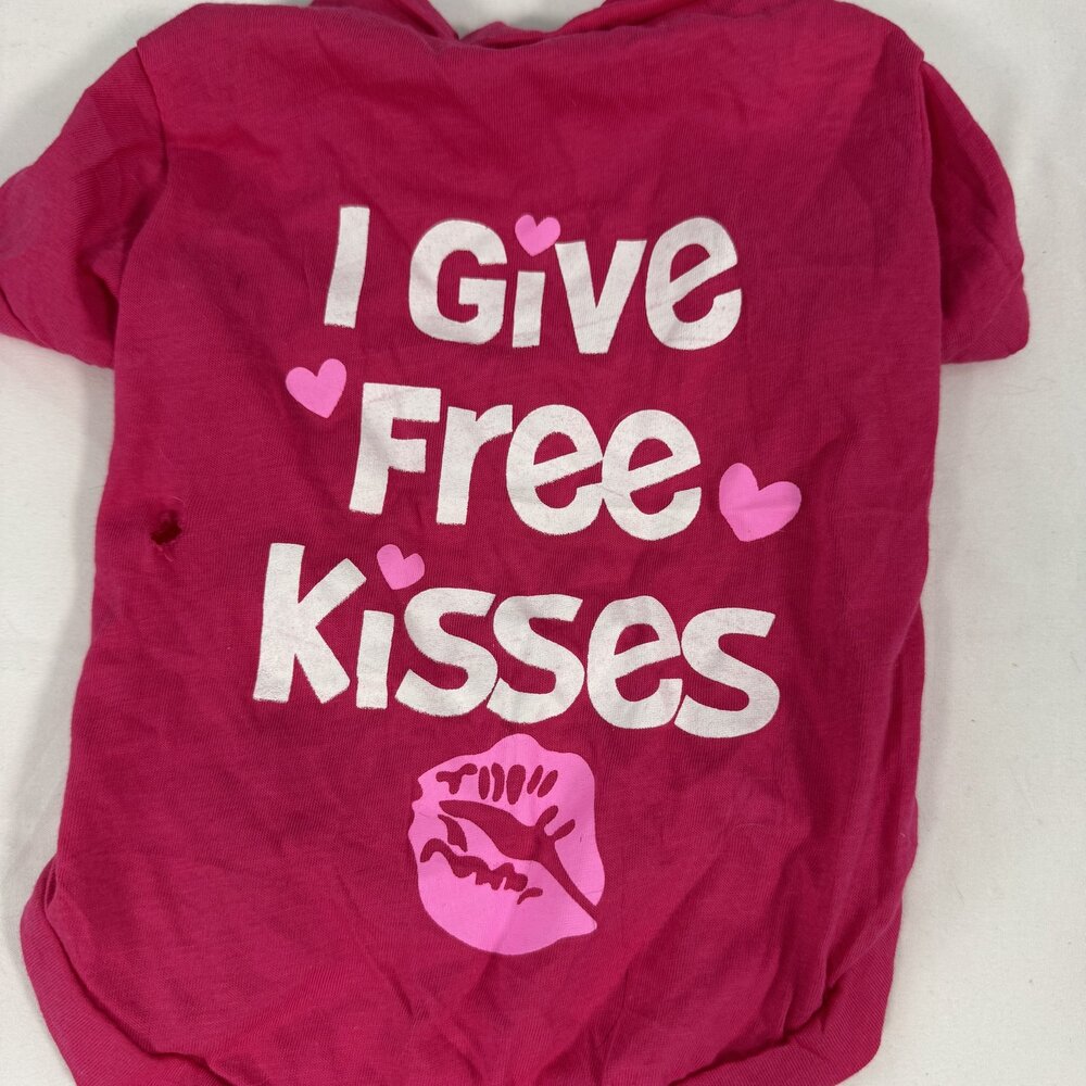 I Give Free Kisses Hot Pink Dog T-Shirt Size M Funny Pet Tee Small Breed